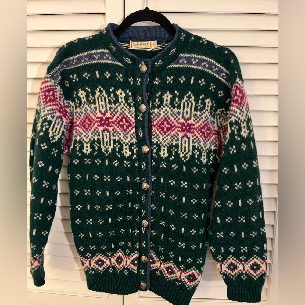 vintage L.L. Bean Fair Isle wool cardigan sweater size small
